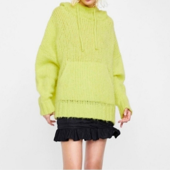 Zara Neon Green/Yellow Oversized Chunky Knit Pullover Sweater Size S - Picture 2 of 13